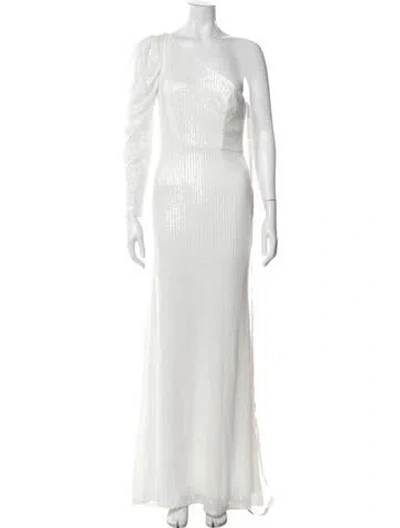 Pre-owned Mac Duggal Patterned Long Dress In White