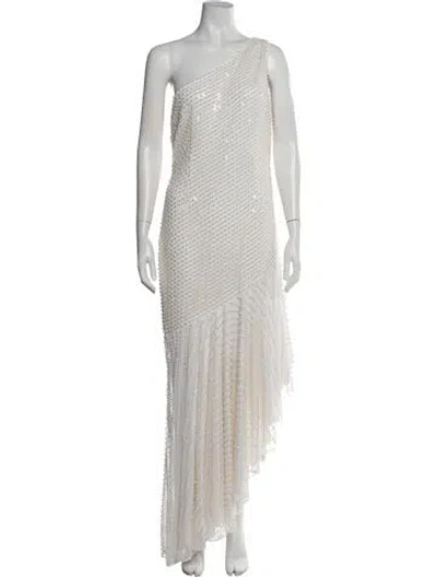 Pre-owned Mac Duggal Patterned Long Dress In White