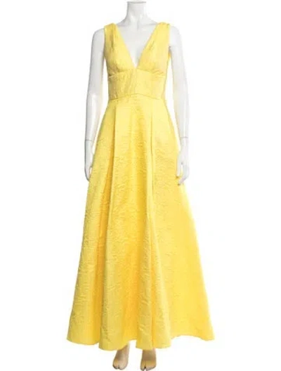 Pre-owned Mac Duggal Patterned Long Dress In Yellow