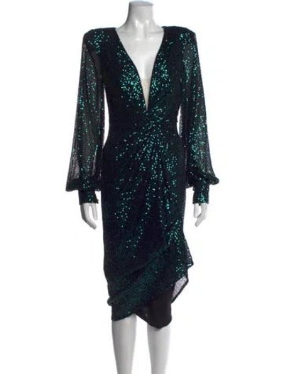 Pre-owned Mac Duggal Patterned Midi Length Dress In Black