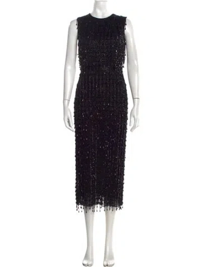 Pre-owned Mac Duggal Patterned Midi Length Dress In Black