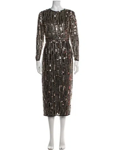 Pre-owned Mac Duggal Patterned Midi Length Dress In Black