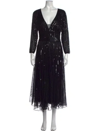 Pre-owned Mac Duggal Patterned Midi Length Dress In Black