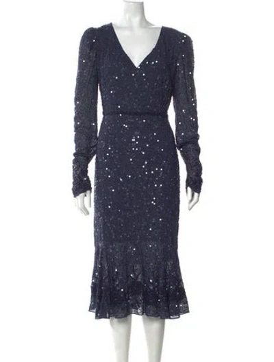 Pre-owned Mac Duggal Patterned Midi Length Dress In Blue