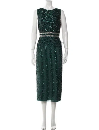 Pre-owned Mac Duggal Patterned Midi Length Dress In Green