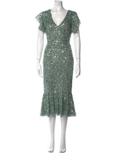Pre-owned Mac Duggal Patterned Midi Length Dress In Green