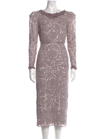 Pre-owned Mac Duggal Patterned Midi Length Dress In Purple