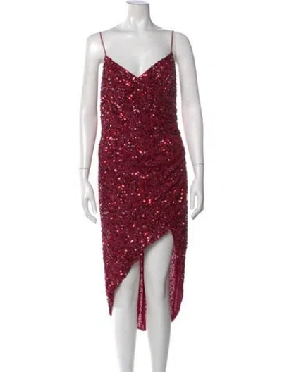 Pre-owned Mac Duggal Patterned Midi Length Dress In Red