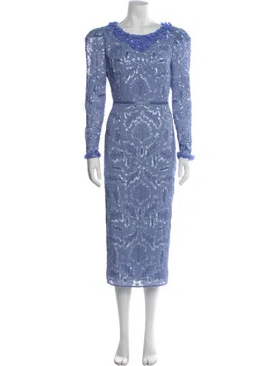 Pre-owned Mac Duggal Patterned Midi Length Dress W/ Tags In Blue