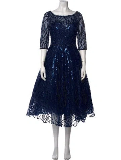 Pre-owned Mac Duggal Patterned Midi Length Dress W/ Tags In Blue