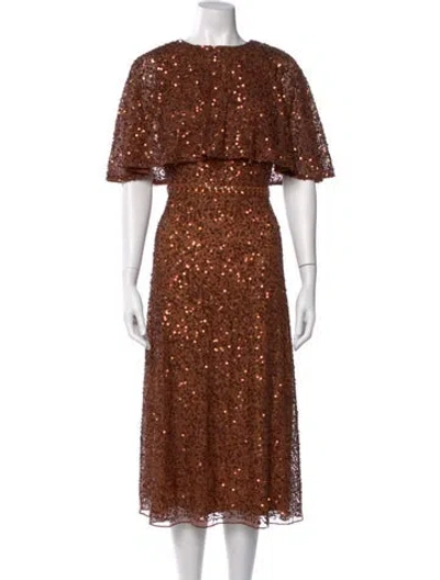 Pre-owned Mac Duggal Patterned Midi Length Dress W/ Tags In Brown