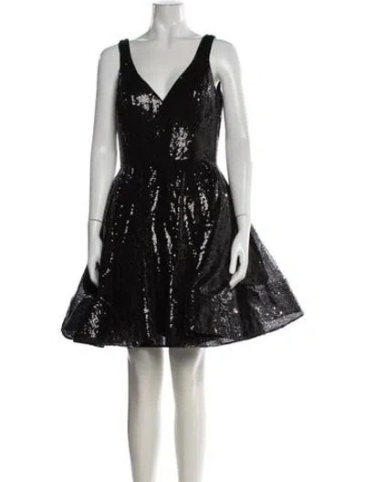 Pre-owned Mac Duggal Patterned Mini Dress In Black