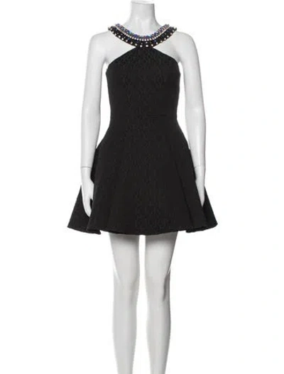 Pre-owned Mac Duggal Patterned Mini Dress In Black