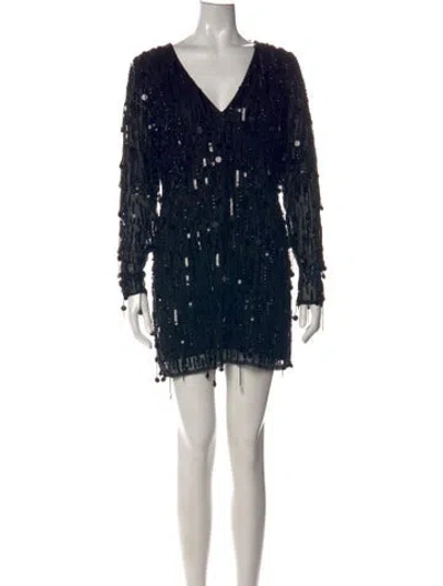 Pre-owned Mac Duggal Patterned Mini Dress In Black