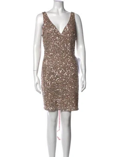Pre-owned Mac Duggal Patterned Mini Dress In Metallic/neutrals
