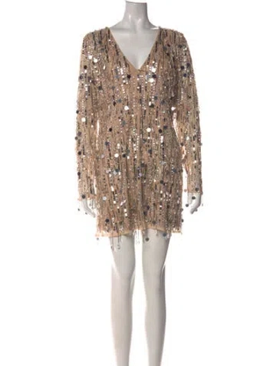 Pre-owned Mac Duggal Patterned Mini Dress In Neutrals