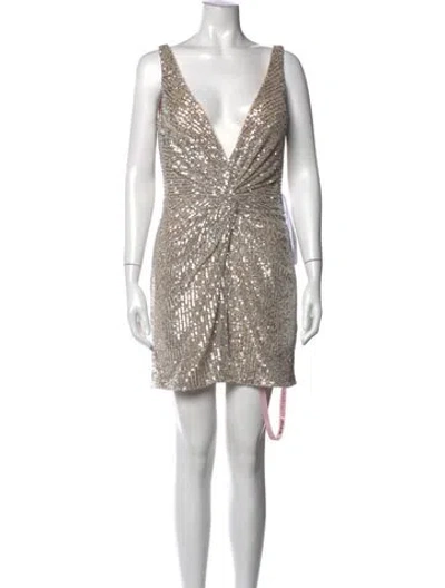 Pre-owned Mac Duggal Patterned Mini Dress In Neutrals/silver