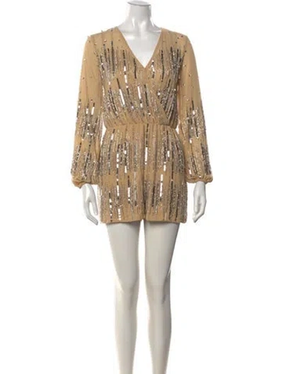 Pre-owned Mac Duggal Patterned V-neck Romper W/ Tags In Neutrals