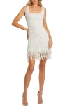 Mac Duggal Pearl Beaded Square Neck Mini Dress In White