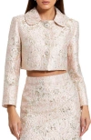 Mac Duggal Pearl Button Brocade Cropped Jacket In Blush Multi