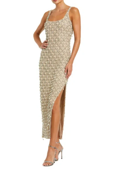 Mac Duggal Pearl Embellished Sleeveless Fitted Ankle Dress In Silver