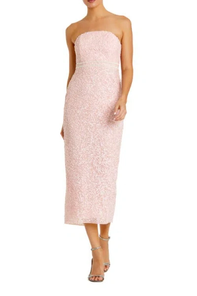 Mac Duggal Pearl Embellished Strapless Midi Cocktail Dress In Pink