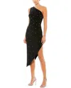 Mac Duggal Pearl Encrusted One Shoulder Asymmetrical Hem Mid Dress