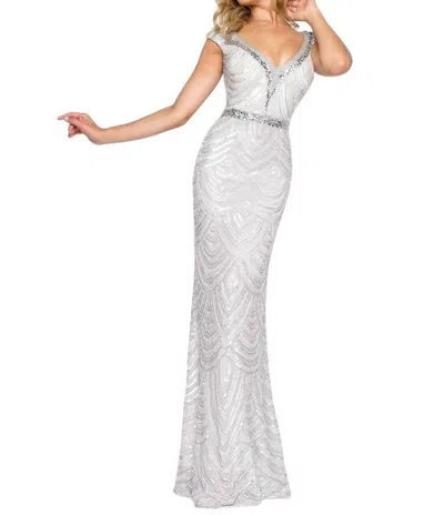Mac Duggal Pearl Sequin Prom Dress In Ivory In Multi