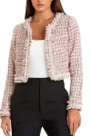 Mac Duggal Pearl Trim Long Sleeve Cropped Jacket In Red
