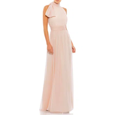 Mac Duggal Petite A Line Chiffon Halter Neck Evening Gown In Pink
