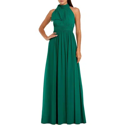 Mac Duggal Petite A Line Halter Neck Chiffon Evening Gown In Green