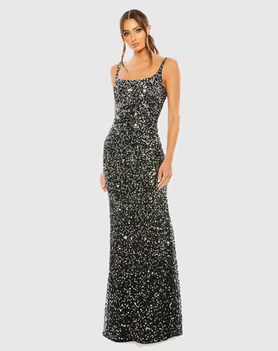 Mac Duggal Petite Sequined Low Back Slip Gown In Black
