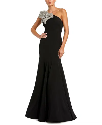 Mac Duggal Petite Crepe One Shoulder Gown With Flower Detail In Black