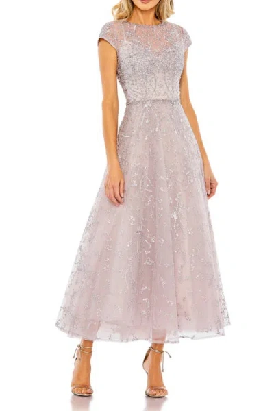 Mac Duggal Petite Embellished High Neck Cap Sleeve A Line Dress In Neutral