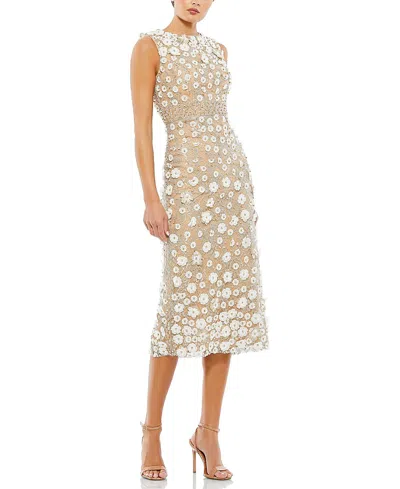 Mac Duggal Petite Floral Applique Sleeveless Midi Dress In Neutral
