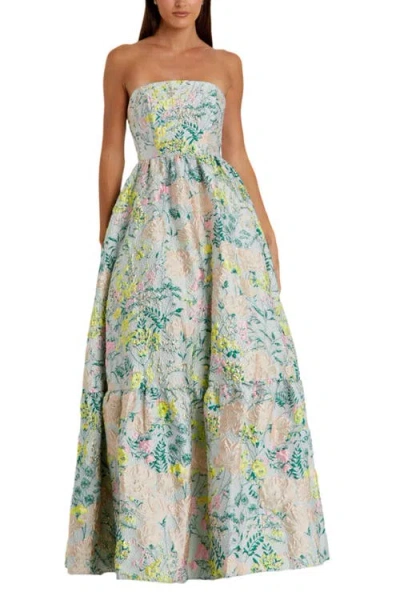 Mac Duggal Petite Floral Brocade Strapless A Line Gown In Multi