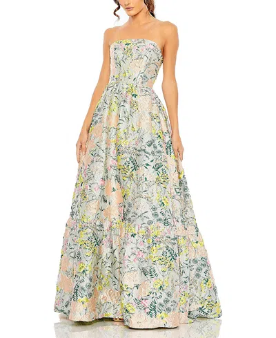 Mac Duggal Petite Floral Brocade Strapless A Line Gown In Multi