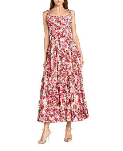 Mac Duggal Petite Floral Cotton Ruffle Square Neck Ankle Dress In Multi