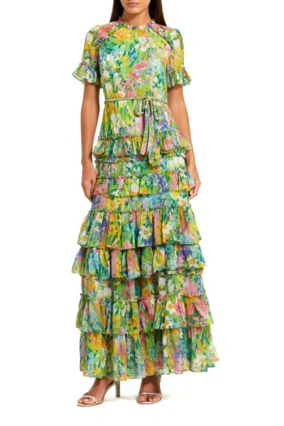 Mac Duggal Petite Floral Tiered Chiffon Dress With Ruffle Detail In Multi