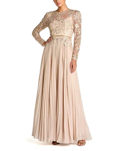 Mac Duggal Petite Long Sleeve Chiffon Embellished Gown In Neutral