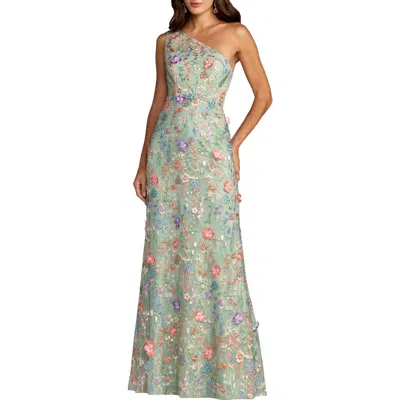 Mac Duggal Petite One Shoulder Lace Embroidered Gown In Green