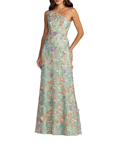 Mac Duggal Petite One Shoulder Lace Embroidered Gown In Green