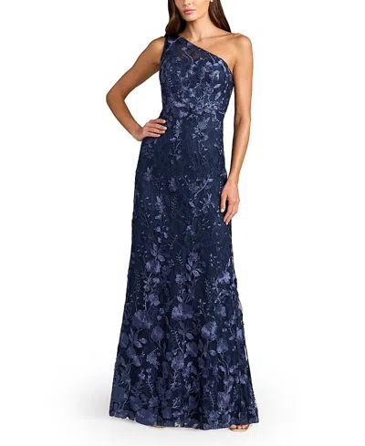 Mac Duggal Petite One Shoulder Lace Embroidered Gown In Multi