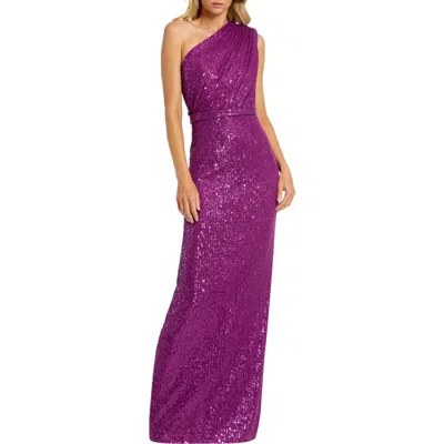 Mac Duggal Petite One Shoulder Ruched Sequin Evening Gown In Multi