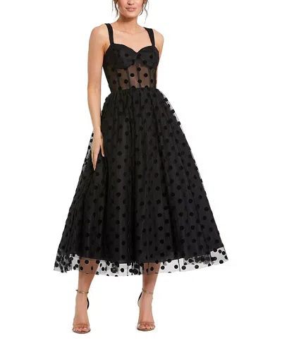 Mac Duggal Petite Polka Dot Net Bustier A-line Midi Dress In Black