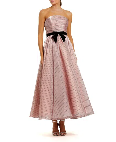Mac Duggal Petite Polka Dot Organza Strapless Dress With Bow In Pink