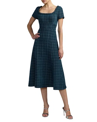 Mac Duggal Petite Short Sleeve Embellished Boucle Midi Dress In Blue