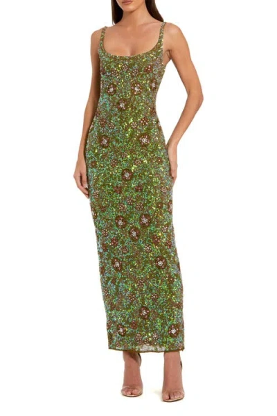 Mac Duggal Petite Sleeveless Hand Beaded Floral Midi Dress In Multi