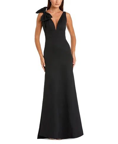 Mac Duggal Petite Sleeveless V Neck Bow Detail Mermaid Gown In Black