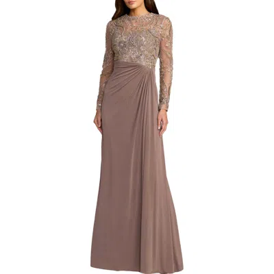 Mac Duggal Petite Strapless Floral Brocade Midi Dress With Pockets In Golden Brown